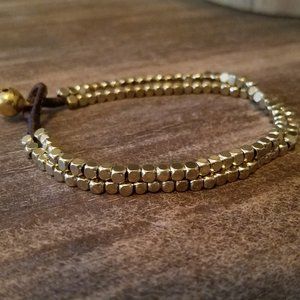 Bohemian Style Cube Brass Double Bracelet with Thai style Brass Bell
